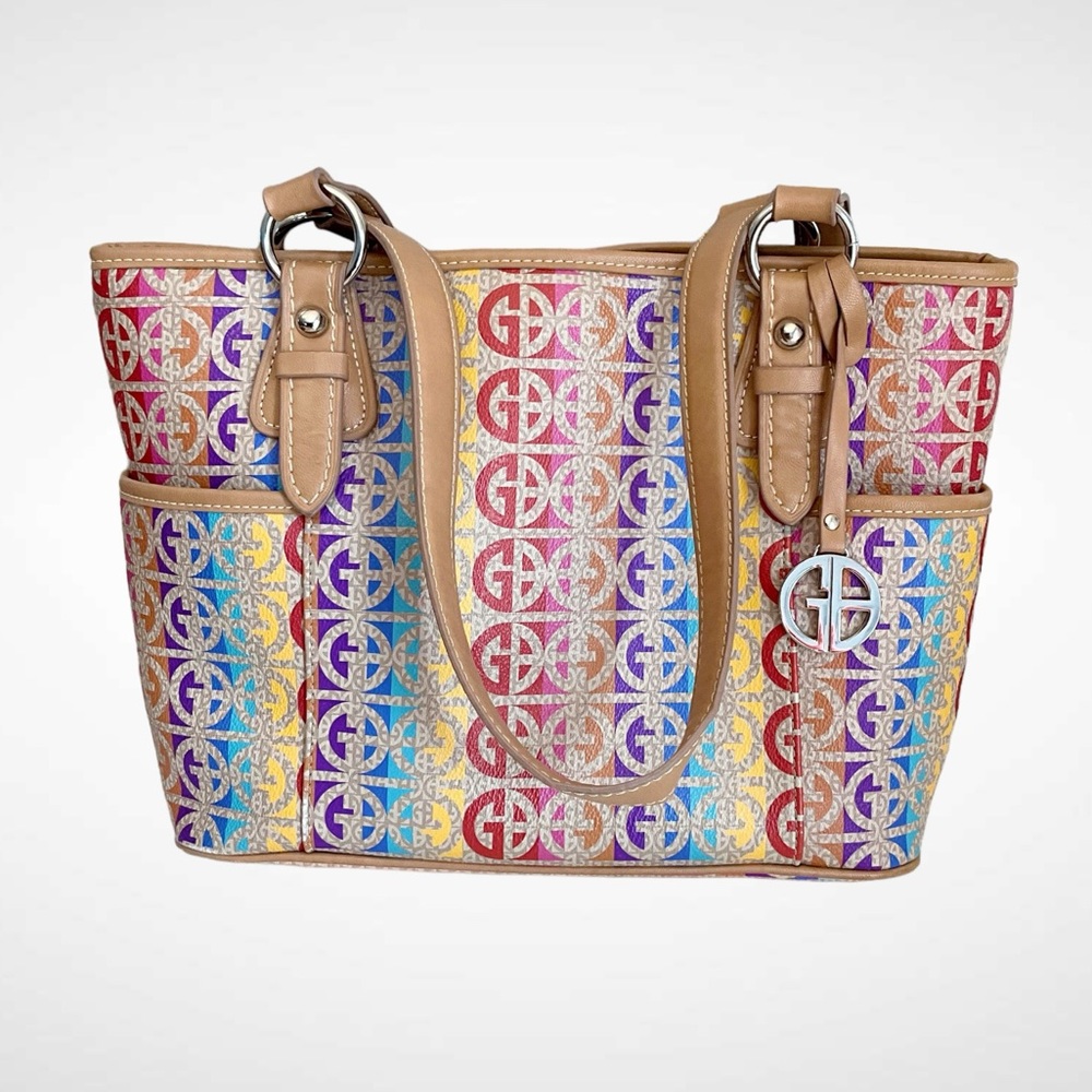 Giani Bernini Rainbow Logo Totebag Snap Closure Double Straps - Picture 2 of 16